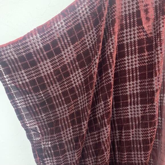 Kimono Velvet Burnout Womens One Size Burgundy Plaid Sheer Flowy - Picture 5 of 6